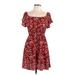 Shein Casual Dress - A-Line Boatneck Short sleeves: Burgundy Floral Dresses - Women's Size Large