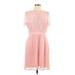 Lace & Mesh Casual Dress - A-Line Crew Neck Short sleeves: Pink Print Dresses - Women's Size Large