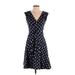 Maeve Casual Dress - A-Line Plunge Sleeveless: Blue Polka Dots Dresses - Women's Size X-Small