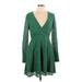 Alexia Admor Casual Dress - A-Line Plunge Long sleeves: Green Print Dresses - Women's Size 10
