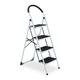 Relaxdays Stepladder, 4 Rungs, Folding Ladder with Handrail, Max. Load 150 kg, Non-Slip, Steel, White, 70% 30% Plastic