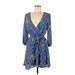 Jack by BB Dakota Casual Dress - A-Line Plunge 3/4 sleeves: Blue Dresses - Women's Size Medium