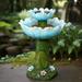 Solar Powered Blue Flower 2-Tier Resin Birdbath Fountain with Lights