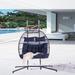 2 Person Hanging Egg Chair with Stand for Outdoor, Patio Rattan Double Egg Swing Chairs Hammock Chair with Cushion & Metal Frame