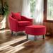 Accent Chair with Ottoman, Mid Century Modern Barrel Chair Upholstered Club Tub Round Arms Chair for Living Room, Red