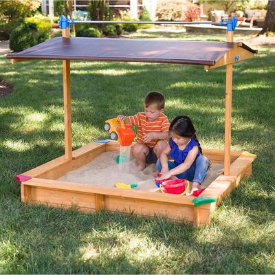 Wooden Children's Sandbox with Retractable Roof 4.66 ft. W x 4.66 ft. L x 4.33 ft. H - N/A