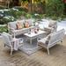 7-Seat Patio Conversation Set, 2/4 x Cushioned Metal Chair, 1 x 2-Seat Sofa,1 x 3-Seat Sofa with Marbling Coffee Table