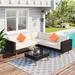 Outdoor 4-Pieces Wicker L-Shape Sofa Set, Patio Furniture Set w/ Colorful Pillows & Coffee Table for Porch Lawn Garden Backyard