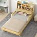 Twin/Full Size Car Bed with LED Light and USB Ports,Platform Bed with Bear-Shaped Headboard