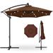 10ft Solar LED Offset Hanging Market Patio Umbrella for Backyard, Lawn & Garden w/Easy Tilt Adjustment, Polyester Shade, 8 Ribs