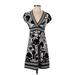 BCBGMAXAZRIA Casual Dress - Mini Plunge Short sleeves: Black Print Dresses - Women's Size X-Small