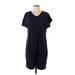 LOGO by Lori Goldstein Casual Dress - Shift V Neck Short sleeves: Blue Print Dresses - Women's Size Small