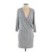 Lou & Grey Casual Dress - DropWaist Plunge 3/4 Sleeve: Gray Marled Dresses - Women's Size Small