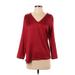 MNG Long Sleeve Blouse: Burgundy Tops - Women's Size Small