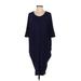 BCBGMAXAZRIA Casual Dress - Shift Scoop Neck 3/4 sleeves: Blue Solid Dresses - Women's Size X-Small