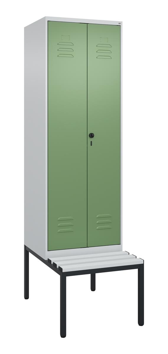 C+P Schwarz-Weiß-Spind Classic PLUS, Bank, 2 Abteile, 2120x600x815mm, 7035/6011 Image