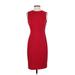 Calvin Klein Casual Dress - Sheath Crew Neck Sleeveless: Red Solid Dresses - Women's Size 2