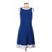 Tommy Hilfiger Casual Dress - A-Line High Neck Sleeveless: Blue Solid Dresses - Women's Size Medium