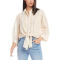 Embroidered Eyelet Tie Front Shirt - White - Karen Kane Tops