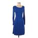 Boden Casual Dress - A-Line Scoop Neck 3/4 sleeves: Blue Polka Dots Dresses - Women's Size 4 Petite