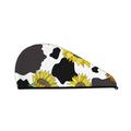 Kll Black Cow Print With Sunflowers Country Microfiber Hair Drying Towel- Super Absorbent Instant Hair Dry Wrap With Button For Girls Women Ladies Kids Long & Thick Hair Drying Quickly