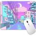 Japan Street Mouse Pad Kawaii Aesthetic Mouse Pad Design Washable Lycra Cloth Mousepad Non-Slip Rubber Base Computer Mouse Pads for Wireless Mouse Pastel Purple Moon Phase