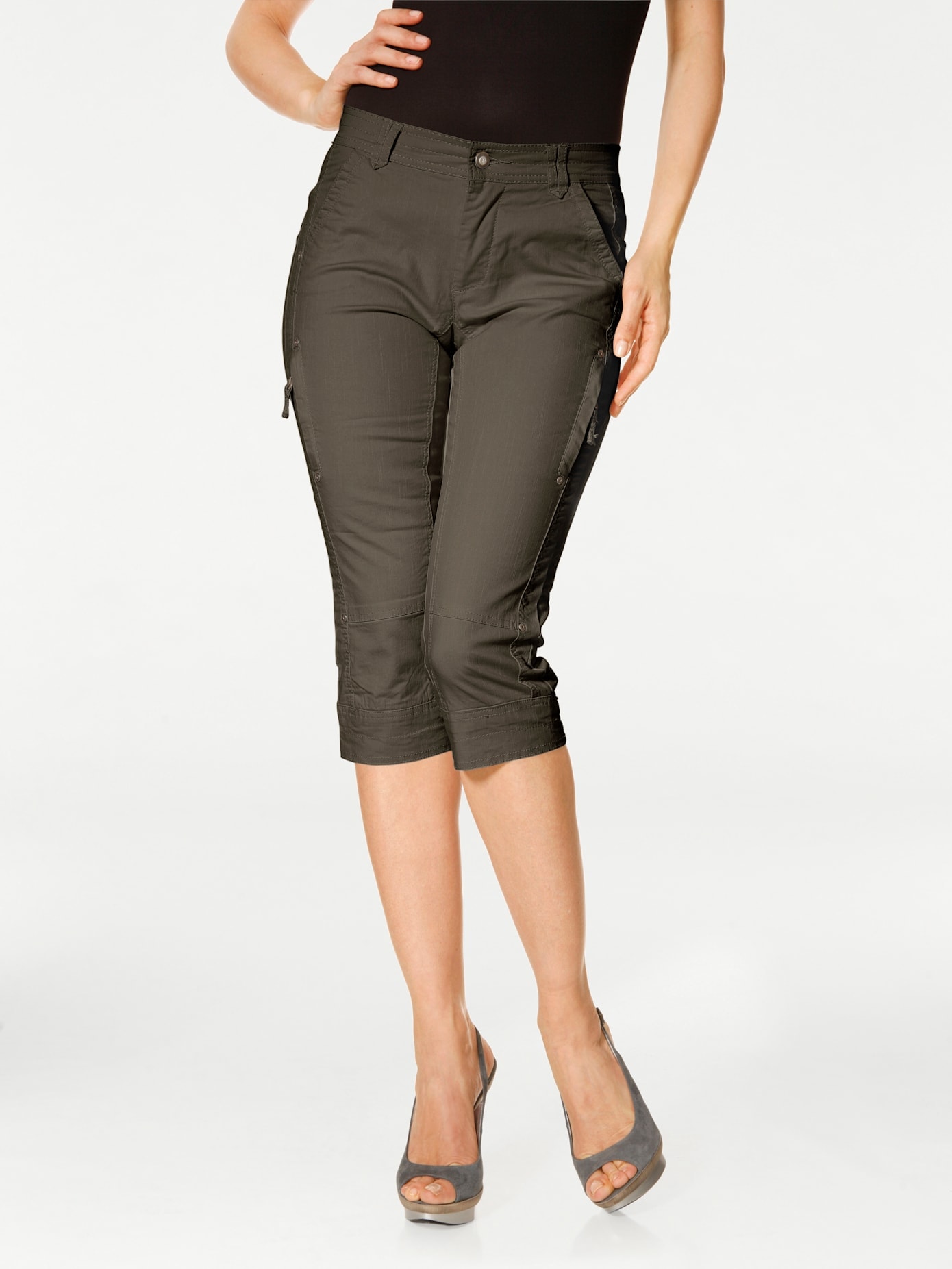 Caprihose, Damen, Gr. 40, Normalgrößen, grün (khaki), 98% Baumwolle, 2% Elasthan, B.C. BEST CONNECTIONS BY HEINE, unifarben, 3/4-Länge, Hosen Caprihose