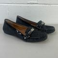 Coach Shoes | Coach Black Loafers Chrome Buckle Flats Size 7.5b Style A2134 Jacquard Logo | Color: Black/Silver | Size: 7.5