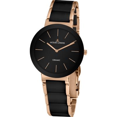 Keramikuhr JACQUES LEMANS "Monaco", rosa (schwarz, roségoldfarben), Armbanduhren, Damen, Quarzuhr, Armbanduhr, Damenuhr, gehärtetes Crystexglas Image