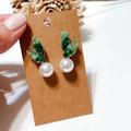 Anthropologie Jewelry | Leaf Decor Pearl Stud Earrings M259 | Color: Green/Silver | Size: Os