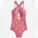 J. Crew Swim | J. Crew Halter-Neck Cutout One-Piece Swimsuit In Ratti Pink Blooms Print | Color: Pink | Size: 0