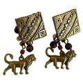 Disney Jewelry | Disney Lion King Stud Earrings Vintage Mufasa Figural Tribal Beads Metal 1.75" | Color: Gold | Size: 1.75"