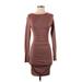 Express Outlet Casual Dress - Bodycon Crew Neck Long sleeves: Brown Print Dresses - Women's Size X-Small