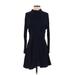 Topshop Casual Dress - A-Line Mock Long sleeves: Blue Print Dresses - Women's Size 6