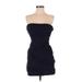 BCBGMAXAZRIA Casual Dress - Bodycon Strapless Sleeveless: Blue Print Dresses - Women's Size 4 Petite