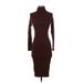 Shein Casual Dress - Bodycon High Neck 3/4 sleeves: Brown Solid Dresses - Women's Size Small