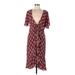 Charming Charlie Casual Dress - Midi Plunge Short sleeves: Burgundy Dresses - Women's Size Medium