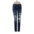 Express Jeans Jeans - Low Rise Skinny Leg Trashed: Blue Bottoms - Women's Size 2 - Dark Wash