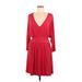 Michael Stars Casual Dress - Mini V Neck Long sleeves: Red Solid Dresses - Women's Size Medium