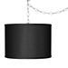 Brushed Silver Swag Pendant Light 16" Modern Black Faux Silk Drum - 13" x 10"