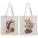 2pcs Cotton Canvas Bags Economical Cotton Tote Bag Lightweight Reusable Grocery Shopping Cloth Bags Boho Floral Shoulder Bags