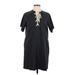 Umgee Casual Dress - Shift Tie Neck Short sleeves: Black Print Dresses - Women's Size Large