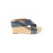 Lucky Brand Wedges: Slip-on Platform Boho Chic Blue Print Shoes - Women's Size 8 1/2 - Open Toe