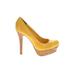 Jennifer Lopez Heels: Pumps Stilleto Boho Chic Yellow Print Shoes - Women's Size 7 1/2 - Round Toe