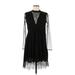 Zara Basic Cocktail Dress - Mini Plunge 3/4 sleeves: Black Print Dresses - New - Women's Size Medium