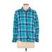 Woolrich Long Sleeve Button Down Shirt: Teal Plaid Tops - Women's Size Large