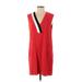 Rag & Bone Casual Dress - Shift Plunge Sleeveless: Red Color Block Dresses - Women's Size 4