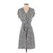 Liz Claiborne Casual Dress - Shirtdress: Gray Print Dresses - Women's Size Small