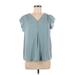 Maison d' Amelie Short Sleeve Blouse: Teal Tops - Women's Size Medium