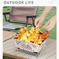 Réchaud de tente pliant portable pour barbecue mini gril à charbon de bois en acier inoxydable